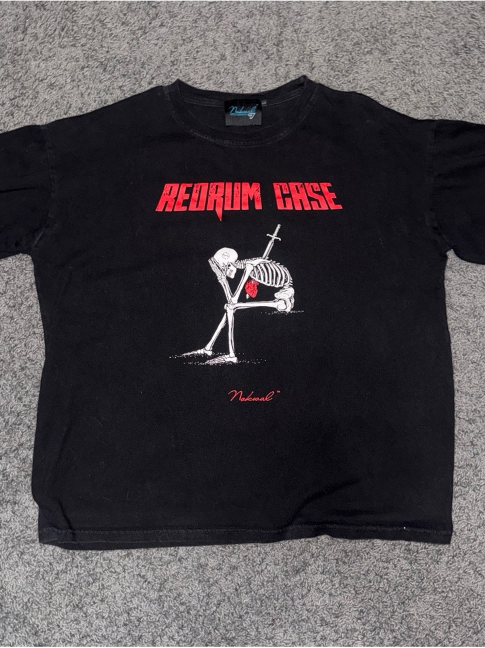 Black 'Redrum Case' Graphic Tee with Skeleton Motif